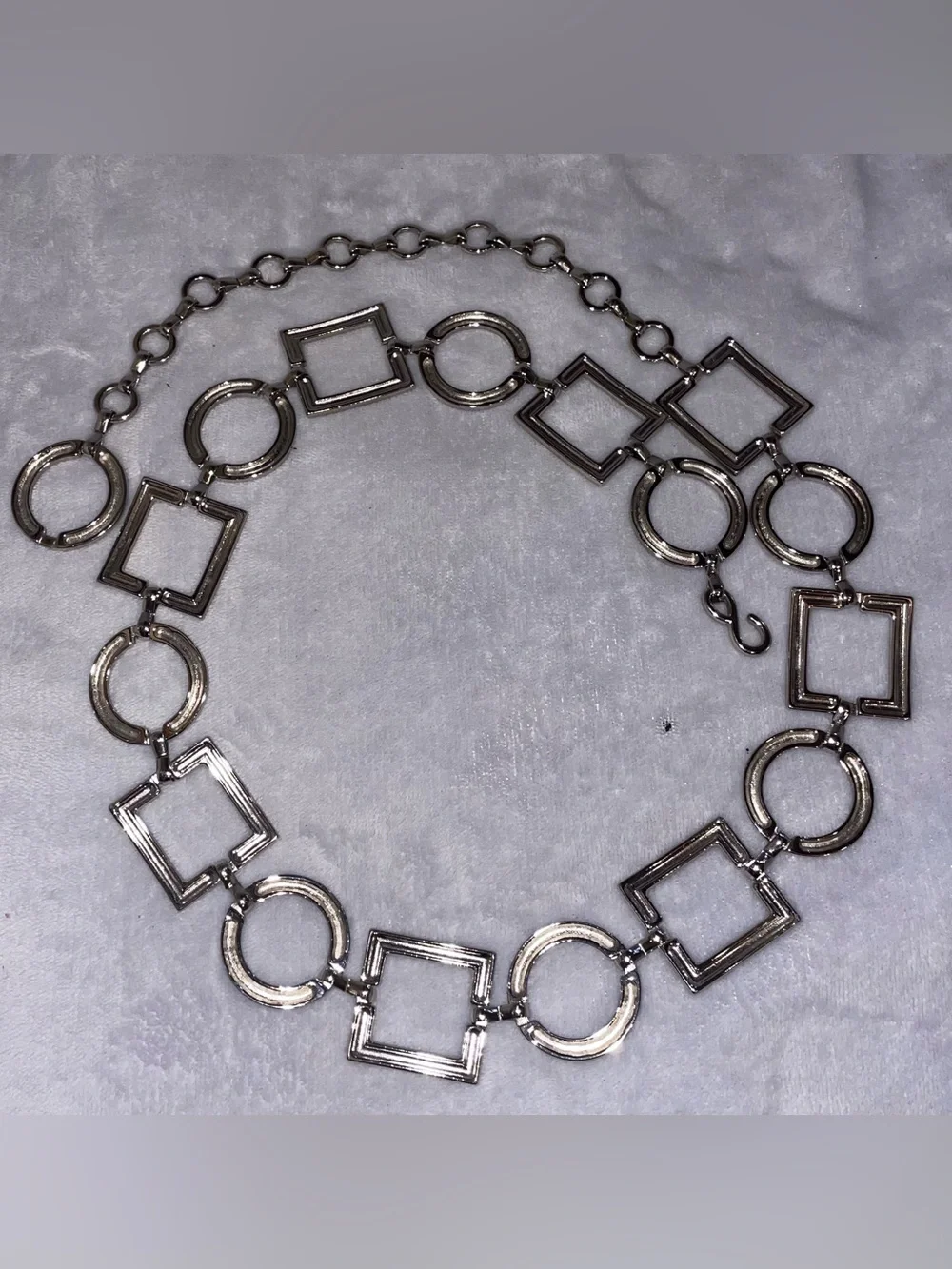 NWOT Silver 39” Circle Square Metal Chain Link Belt Geometric Adjustable Waist